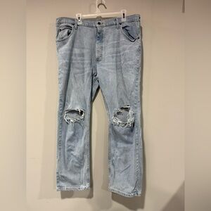 Wrangler Light Blue Straight-Leg Distressed Jeans